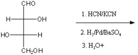 What is/are the major products of the following reaction?   A)  D-glucose and D-galactose B)  D-ribose C)  L-ribose and L-arabinose D)  L-fructose and D-arabinose E)  none of the above