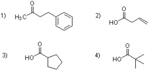 Which of the following structures could be constructed by way of a malonate ester alkylation?   A)  1 only B)  3 only C)  3 & 4 D)  1 & 3