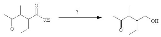 Which of the reagents listed below would work best in the following reaction?   A)  NaBH<sub>4</sub> B)  LiAlH<sub>4</sub> C)  BH<sub>3</sub> -THF D)  LiAl[(OC(CH<sub>3</sub>) <sub>3</sub>]<sub>3</sub>H E)  none of the above