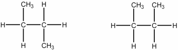 Which of the following best describes the relationship between the two structures shown?   A)  They represent the same compound. B)  They represent different compounds that are constitutional isomers. C)  They represent different compounds that are geometric isomers. D)  They represent different compounds that are alkenes. E)  They represent different compounds that are alkanes.