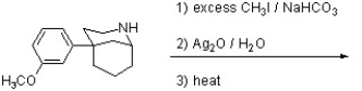 The following substrate is a starting material in the synthesis of compounds having opiod activity (J. Med. Chem. 2011, 957). Show all products that would result from the reaction below.  