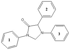 Derivatives of the compound shown below are currently being examined for their effectiveness in treating drug addiction and metabolic syndrome (J. Med. Chem. 2006, 872) . Which sequence ranks the following aromatic rings of this compound in order of increasing reactivity in an electrophilic aromatic substitution reaction (slowest to fastest reacting) ?   A)  1 < 2 < 3 B)  2 < 3 < 1 C)  3 < 2 < 1 D)  3 < 1 < 2 E)  2 < 1 < 3