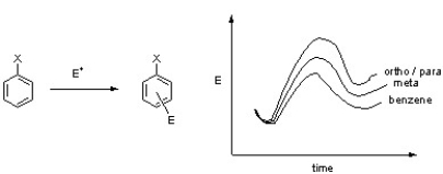Based upon the following energy profile diagram for the first step of an electrophilic aromatic substitution reaction, which of the following substituents is X mostly likely to be?   A)  Cl B)  OCH<sub>3</sub> C)  CO<sub>2</sub>H D)  CH<sub>3</sub>