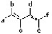 According to the 1,3-butadiene structure below, which positions would be best to place methoxy groups to yield the most reactive dimethoxy-1,3-butadiene isomer in the Diels-Alder reaction?   A)  c and d B)  a and c C)  b and c D)  a and d E)  a and f