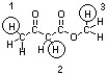 Which sequence correctly ranks the indicated protons in order of increasing acidity?   A)  1 < 2 < 3 B)  2 < 3 < 1 C)  3 < 1 < 2 D)  2 < 1 < 3 E)  1 < 3 < 2