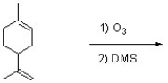Predict the structure of the products resulting from the reaction between limonene, a natural terpene found in citrus fruit, and ozone, followed by work up with dimethyl sulfide.  