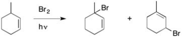 In the presence of a small amount of bromine, the following light-promoted reaction has been observed. Write a mechanism for this reaction, making sure to explain how both products are formed.  