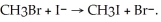 The following reaction occurs readily:    Experimentally one finds that if the concentration of I<sup>-</sup> is doubled, the rate doubles. Also if the concentration of CH<sub>3</sub>Br is halved, the rate is halved. What is the rate equation for this reaction?