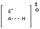 Which of the following depictions most closely resembles the structure of the transition state for the following acid-base reaction?   A)    B)    C)    D)   