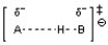 Which of the following depictions most closely resembles the structure of the transition state for the following acid-base reaction?   A)    B)    C)    D)   