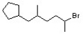 Identify the correct IUPAC name for the following structure.   A)  6-bromo-1-cyclopentyl-3,6-dimethylhexane B)  1-bromo-5-cyclopentyl-1,4-dimethylpentane C)  2-bromo-6-cyclopentyl-5-methylhexane D)  5-bromo-1-cyclopentyl-2-methylhexane E)  none of the above