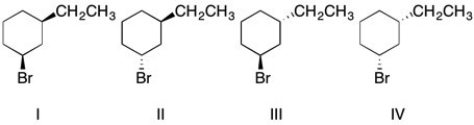 Which line-angle formula corresponds to the chair conformation shown below?     A)  I B)  II C)  III D)  IV