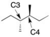Draw a Newman Projection along the C3-C4 for the molecule shown below. (C3 should be in front.)  