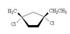 What is the IUPAC name of the compound shown below?   A)  (1S,3S) -1,3-dichloro-1-ethyl-3-methylcyclopentane B)  (1R,3S) -1,3-dichloro-1-methyl-3-ethylcyclopentane C)  (1R,4S) -1,4-dichloro-1-ethyl-4-methylcyclopentane D)  (1R,3S) -1,3-dichloro-1-ethyl-3-methylcyclopentane E)  (1S,3R) -1,3-dichloro-3-ethyl-1-methylcyclopentane