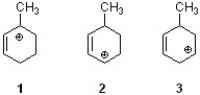 Which of the cations below would be subject to a structural rearrangement?   A)  1 B)  3 C)  1, 2, & 3 D)  2 & 3