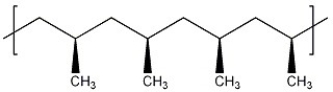 The stereochemistry observed in this polymer is described as ________.   A)  atactic B)  isotactic C)  syndiotactic D)  tacky E)  regiotactic