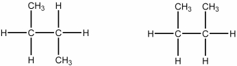 Which of the following best describes the relationship between the two structures shown?   A)  They represent the same compound. B)  They represent different compounds that are constitutional isomers. C)  They represent different compounds that are geometric isomers. D)  They represent different compounds that are alkenes. E)  They represent different compounds that are alkanes.