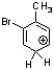 Which of the following is an intermediate in the bromination of toluene? A)    B)    C)    D)   