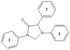 Derivatives of the compound shown below are currently being examined for their effectiveness in treating drug addiction and metabolic syndrome (J. Med. Chem. 2006, 872) . Which sequence ranks the following aromatic rings of this compound in order of increasing reactivity in an electrophilic aromatic substitution reaction (slowest to fastest reacting) ?   A)  1 < 2 < 3 B)  2 < 3 < 1 C)  3 < 2 < 1 D)  3 < 1 < 2 E)  2 < 1 < 3