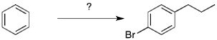 Which series of reagents would be required to perform the following synthesis?   A)  1. ClCH<sub>2</sub>CH<sub>2</sub>CH<sub>3</sub>, AlCl<sub>3</sub> 2. FeBr<sub>3</sub>, Br<sub>2</sub> B)  1. ClCOCH<sub>2</sub>CH<sub>3</sub>, AlCl<sub>3</sub> 2. FeBr<sub>3</sub>, Br<sub>2</sub> C)  1. ClCOCH<sub>2</sub>CH<sub>3</sub>, AlCl<sub>3</sub> 2. FeBr<sub>3</sub>, Br<sub>2</sub> 3. Zn(Hg) , HCl D)  1. ClCOCH<sub>2</sub>CH<sub>3</sub>, AlCl<sub>3 </sub>2. Zn(Hg) , HCl 3. FeBr<sub>3</sub>, Br<sub>2</sub>