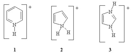 Rank the following in order of increasing pKa (from lowest to highest pKa) .   A)  1 < 2 < 3 B)  3 < 2 < 1 C)  2 < 1 < 3 D)  3 < 1 < 2 E)  2 < 3 < 1