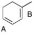 In the diene shown below, there are two possible double bonds that could react when 1 eq. of HBr is added. However, the double bond labeled  A  reacts preferentially to give the major product. Using resonance structures, justify this observation.  