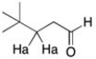 What is the expected multiplicity and relative ratio of the area of the peak for the protons labeled Ha?   A)  singlet with relative area of 1 B)  triplet with relative area of 1:1:1 C)  triplet with relative area of 1:3:1 D)  multiplet with relative area of 1:6:15:20:15:6:1