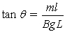 FIGURE 22-5 -A metal bar of mass m and length L is suspended from two conducting wires, as shown in the sketch in Figure 22-5. A uniform magnetic field points vertically downward. Choose the expression that best describes the condition satisfied by the angle θ that the suspending wires make with the vertical when the bar carries a current I. A) B) C) D) E)
