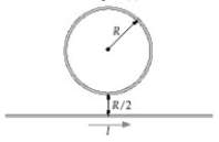 FIGURE 22-6   -A single current-carrying circular loop of radius R is placed next to a long, straight wire, as shown in the sketch in Figure 22-6. The current in the wire points to the right and is of magnitude I. In which direction must current flow in the loop to produce zero magnetic field at its center? A)  counterclockwise B)  clockwise C)  It is indifferent if clockwise or counterclockwise. D)  The current in the loop should be zero A.