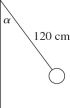 A 20-g bead is attached to a light 120 cm-long string as shown in the figure.If the angle α is measured to be 18°,what is the speed of the mass?   A) 0.55 m/s B) 2.0 m/s C) 3.8 m/s D) 1.3 m/s E) 1.1 m/s