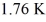 An ideal Carnot engine operating between a warm reservoir of unknown temperature and a cold reservoir at   Has an efficiency of   What is the temperature of the warm reservoir? A) 1.98 K B) 0.180 K C) 157 K D) 0.160 K