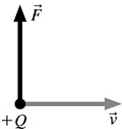 A positive charge is moving to the right and experiences an upward magnetic force,as shown in the figure.In which direction must the magnetic field have a component?   A) to the right B) to the left C) upward D) out of the page E) into the page