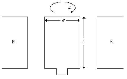 A rectangular loop of wire that can rotate about an axis through its center is placed between the poles of a magnet in a magnetic field with a strength of 0.40 T,as shown in the figure.The length of the loop L is 0.16 m and its width w is 0.040 m.What is the magnetic flux through the loop when the plane of the loop is perpendicular to the magnetic field?   A) 13 × 10<sup>-3</sup> T ∙ m<sup>2</sup> B) 2.6 × 10<sup>3</sup> T ∙ m<sup>2</sup> C) 0.80 T ∙ m<sup>2</sup> D) 2.6 × 10<sup>-3</sup> T ∙ m<sup>2</sup> E) 0 T ∙ m<sup>2</sup>