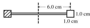 A radiometer has two square vanes (1.0 cm by 1.0 cm) ,attached to a light horizontal cross arm,and pivoted about a vertical axis through the center,as shown in the figure.The center of each vane is 6.0 cm from the axis.One vane is silvered and it reflects all radiant energy that falls upon it.The other vane is blackened and it absorbs all incident radiant energy.Radiant energy,having an intensity of 300 W/m<sup>2</sup>,is incident normally upon the front surfaces of both vanes.What is the radiant power absorbed by the blackened vane?   A) 0.030 W B) 0.040 W C) 0.050 W D) 0.060 W E) 0.090 W