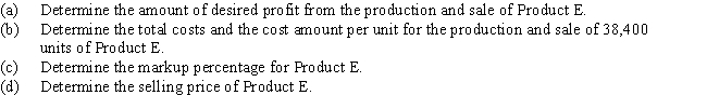 Jay Company uses the total cost concept of applying the cost-plus approach to product pricing.The costs and expenses of producing and selling 38,400 units of Product E are as follows: ​    Jay desires a profit equal to a 14% rate of return on invested assets of $640,000.   