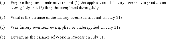 The following account appears in the ledger after only part of the postings have been completed for July,the first month of the current fiscal year: ​    Factory overhead is applied to jobs at the rate of 60% of direct labor cost.The actual factory overhead incurred for July was $75,000.Jobs completed during the month totaled $301,200.   