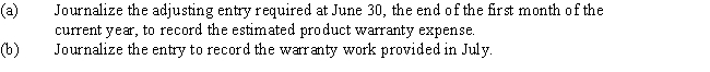 Lamar Industries warrants its products for one year.The estimated product warranty expense is 3% of sales.Sales for June were $190,000.In July,a customer received warranty repairs requiring $185 of parts and $50 of labor.   