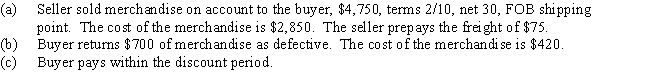 Based on the information below,journalize the entries for the seller and the buyer.Both use a perpetual inventory system.    