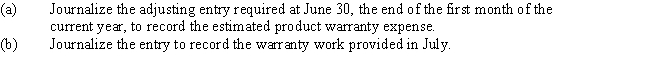 Lamar Industries warrants its products for one year.The estimated product warranty expense is 3% of sales.Sales for June were $190,000.In July,a customer received warranty repairs requiring $185 of parts and $50 of labor.  