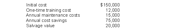 Jordan Company is considering the purchase of a machine with the following data:   The cash payback period is A)  2.70 years. B)  2.50 years. C)  2.37 years. D)  2.17 years.