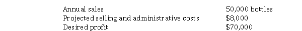 <strong>Well Water Inc. wants to produce and sell a new flavored water. In order to penetrate the market, the product will have to sell at $2.00 per 12 oz. bottle. The following data has been collected:   The target cost per bottle is</strong> A) $0.44. B) $0.60. C) $0.16. D) $0.40. <div style=padding-top: 35px> 