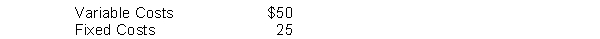 Able Company's unit manufacturing cost is:   A special order for 2,000 units has been received from a foreign company. The unit price requested is $55. The normal unit price is $80. If the order is accepted, unit variable costs will increase by $2 for additional freight costs. If the order is accepted, incremental profit (loss)  will be A)  $(46,000) . B)  $6,000. C)  $(40,000) . D)  $10,000.