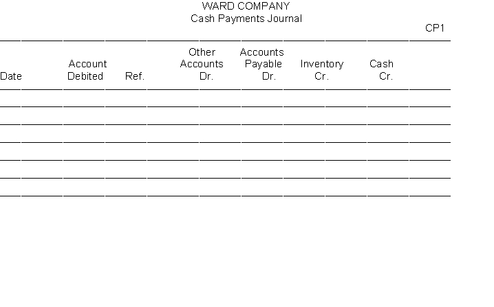 Ward Company uses a single-column purchases journal, a cash payments journal, and a general journal to record transactions with its suppliers and others. Record the following transactions in the appropriate journals. Transactions              
