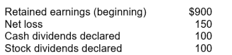 The following selected amounts are available for Clark Company.   What is its ending retained earnings balance? A) $750 B) $800 C) $550 D) $700