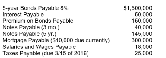 The adjusted trial balance for Lamar Corp. at the end of the current year, 2015, contained the following accounts.   The total long-term liabilities reported on the balance sheet are A) $1,945,000. B) $1,935,000. C) $2,095,000. D) $2,085,000.