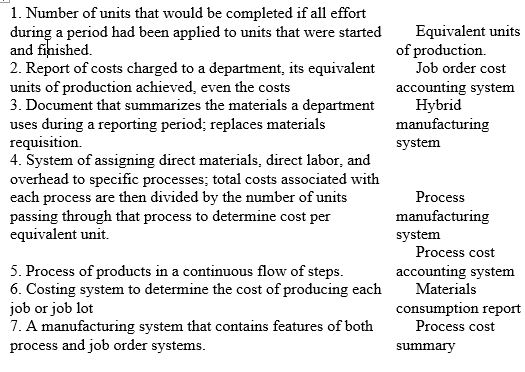 Match the following terms with the definitions.   