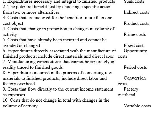 Match the following terms with the appropriate definition.   