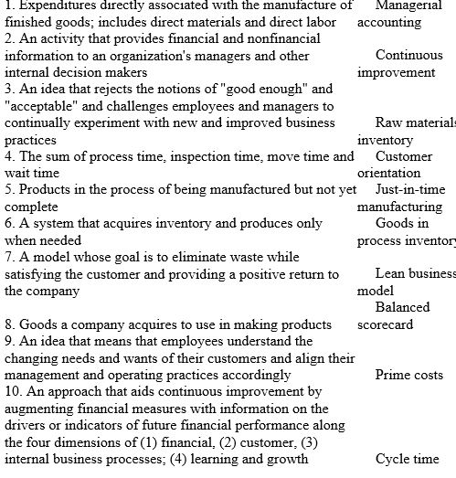 Match the following terms to the appropriate definitions.   