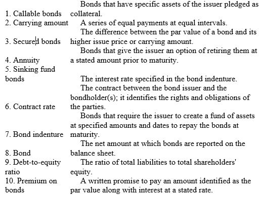 Match the following terms with the appropriate definitions.   