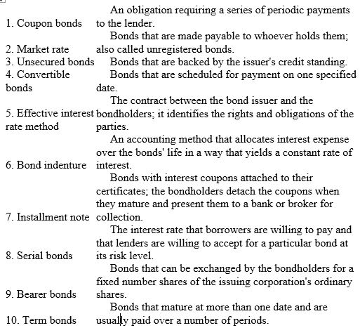 Match each of the following terms with the appropriate definitions.   